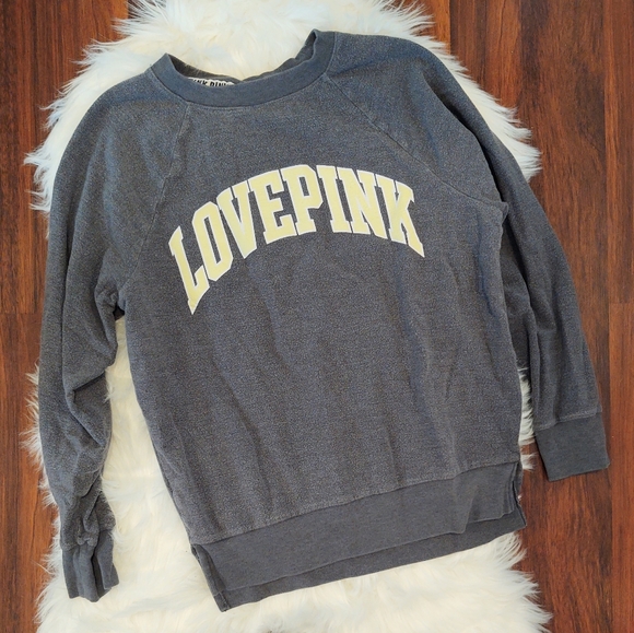 PINK Victoria's Secret Tops - PINK Victoria's Secret Inside Out Collegiate Sweatshirt Gray and Yellow